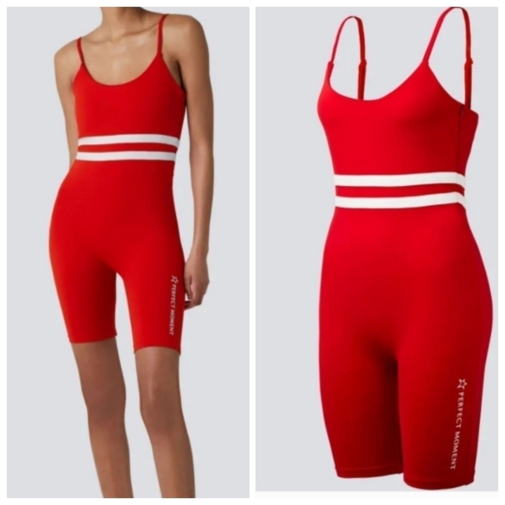 New Perfect Moment Seamless Stripe Red Fitness Suit NWT Medium